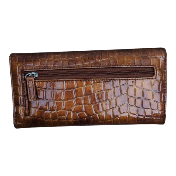 Copper Tone Crocodile-Embossed Faux Leather Long Wallet - Picture 2 of 8